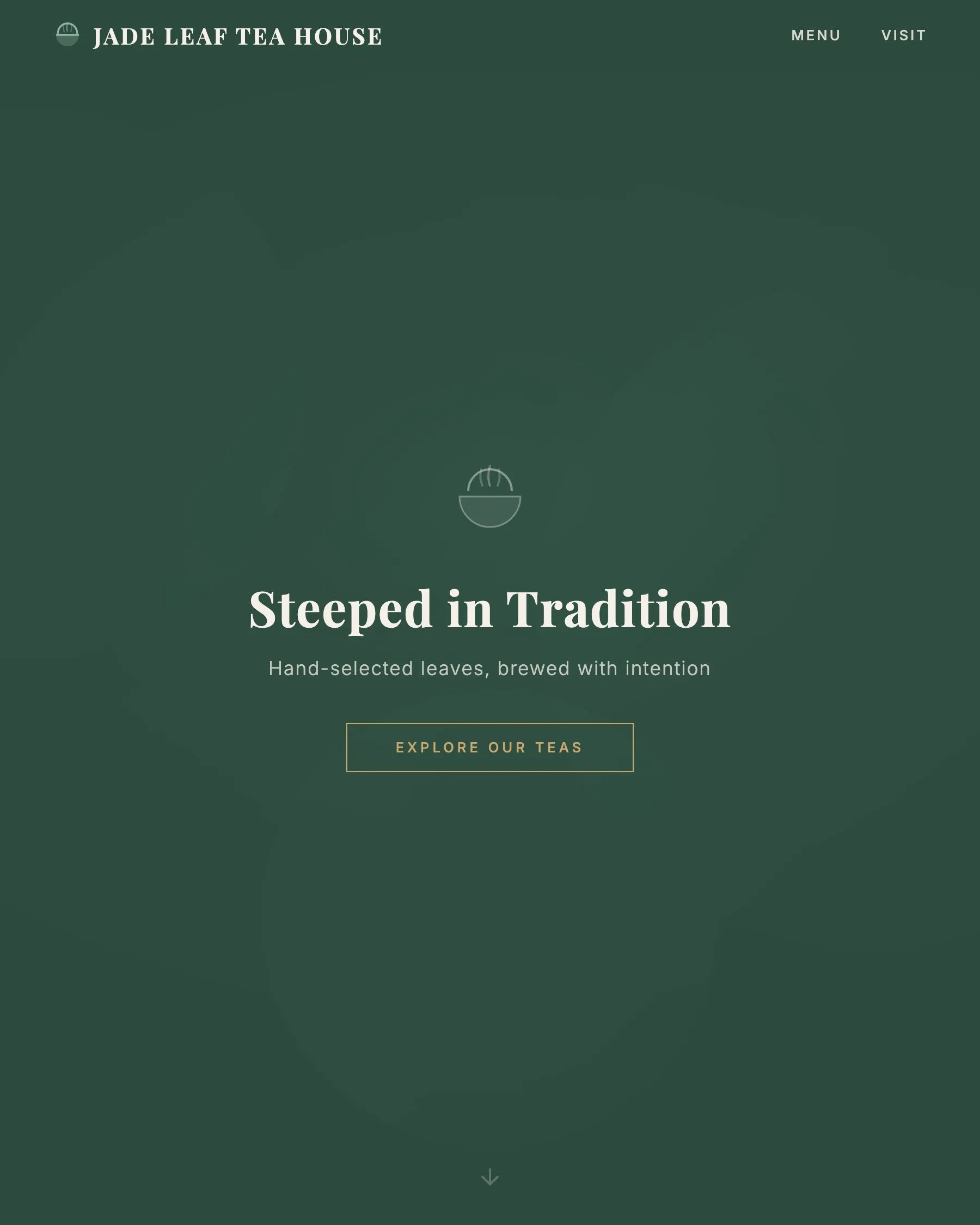 Jade Leaf Tea House demo site, deep green with serif headlines